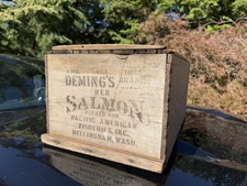 Antique Wooden Crate Demings Red Salmon Bellingham Washington Box Vintage  picture