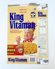 Vintage 1991 Quaker King Vitaman Cereal Box King Royale Mask Premium Kids Food picture