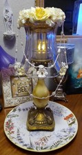 Illumin-Aries Fairy Lamp W/Ornate Candle Stick & Floral Hurricane Crystal Shade  picture
