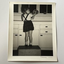 Vintage Photograph Adorable Little Girl Standing On Box Washing Dishes 1940s picture