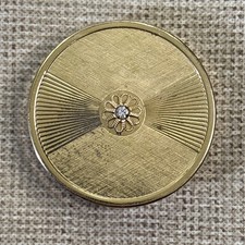 Vintage 1950s Max Factor Creme Puff Compact Gold Tone Starburst Flower Accent. picture