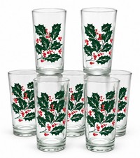 VTG 1970s Indiana Glass Holly Berry Christmas Tumblers Set of 7 Holiday Glasses picture