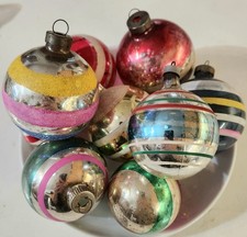 Vintage 9 Mercury Glass Painted Christmas  Ornaments 2.5