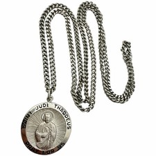 Vintage Chapel St Jude Thaddeus Necklace Sterling Filled Catholic Medal Pendant picture