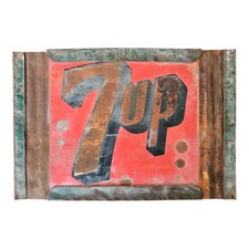 Vintage 7UP Soda Pop Advertising Tin Trade Sign - Hanging Wall Decor picture
