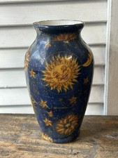 Vintage 90s Celestial Vase, Whimsigothic Sun Face, Stars Moon 6” picture