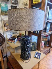 Vtg 50s/60s Blue Pottery Table  Lamp w/ Drum Shade Midcentury Modern picture