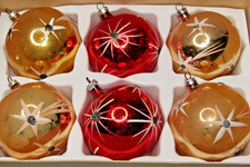 Lot Vintage Glass Pictured Shooting STAR Glitter BALL Christmas Ornament Germany picture