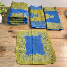 Hope Fashion Cotton Bath Towel Green & Blue Sculpted Groovy  Set Of 5 Vintage picture