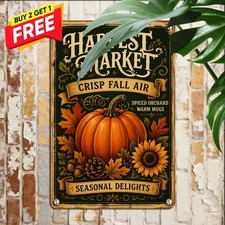 Autumn Harvest Pumpkin Sunflower Metal Tin Sign Vintage Wall Decor Plaque 8x12 picture