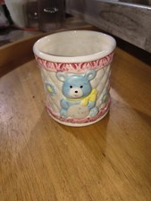 Vintage Ceramic Teddy Bear Planter Nursery Pastel Blue My Neil Nancy Pew Kitsch picture