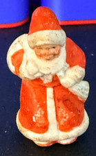 Antique Christmas Bisque Mini 1 1/4” Santa Claus w/Sack Painted Figurine Germany picture