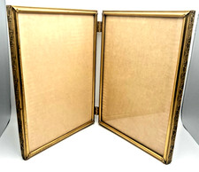Vintage Engraved Brass Folding 2 Sided Photo Frame Embossed Floral Design 1920’s picture