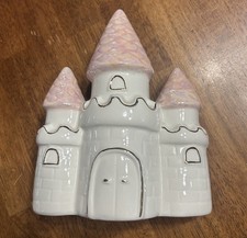 Baby Aspen Ceramic Princess Castle Piggy Bank for Girls Pink White Gold Trim picture