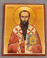  Icon Saint Basil The Great W/ Wood Stand About 3