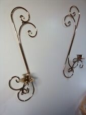 2 Vtg Homco Home Interior Brass MCM Wall Sconce Candleholder Scroll picture