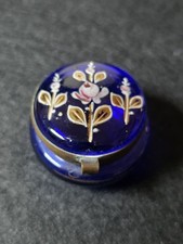 Antique Victorian Moser Bohemian Cobalt Blue Glass Enameled Pill Trinket Box... picture
