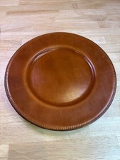 Ralph Lauren Rollins Leather Charger Plate Saddle Tan Stitched Tray Home Gift picture
