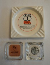 3 Vtg Advertising Ashtrays Ceramic Allied Van Lines Glass Bank Boston NYC Motor  picture