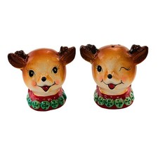 Transpac Vintage Reindeer & Set Salt And Pepper Shaker Winking Holiday Playful picture