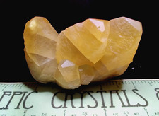 Golden Calcite Cluster-All 5 Crystals 'Benz' Terminated: 250g-MUST SEE UV Glow picture