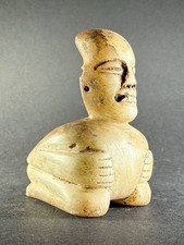 ANCIENT PRE COLUMBIAN OLMEC STONE CARVED SEATED FIGURINE ELONGATED HEAD C 500BCE picture