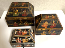 Anglo-Indian Wood Box Collection Vintage – Set of 3 Decorative Carved Boxes picture