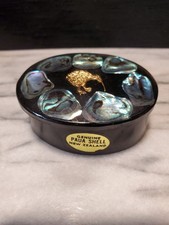 Vintage New Zealand Genuine Paua Shell Lidded Oval Trinket Box - Gold Kiwi Bird picture