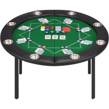 8 Player Folding Poker Table Set, Round Casino Game Table with Cup Holder, Green picture