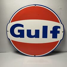 GULF Gasoline Metal Porcelain Gas Station Sign (approximately 13”x14”) Vintage picture