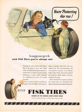 1945 Fisk Tires Woman Dog Boy in 1 piece sleeper Howard Scott Art Vintage Ad  picture