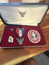 Vintage 1980s Eagle Scout Medal Set BSA Case Patch Pins Boy Scouts of America picture
