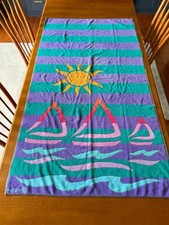 Vintage Beach Towel 1980's Reversible Brazil Made Celestial Sun Boat Vibrant picture