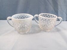Fenton French Opalescent Glass Hobnail Creamer & Sugar Bowl Set picture