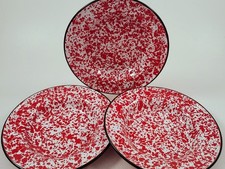 3 Piece CGS International Red White Enamelware Splatterware Salad Plates 8
