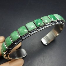 FEDERICO JIMENEZ Sterling Silver GREEN TURQUOISE Cuff BRACELET Gorgeous Cabs M/L picture