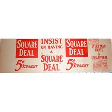 1910s Square Deal 5 Cent Cigar Sign Antique PA Tobacco Advertising Label picture