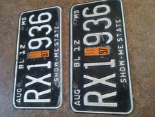 Vintage 1997 Missouri Truck License Plate PAIR Matched Set RX1 936 BL 12 Black picture
