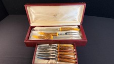 Vintage E.Parker & Sons Sheffield England Carving Knife Set Plus 6 Steak Knifes. picture