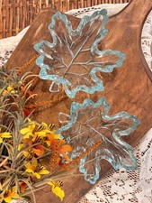 Vintage Light Blue Glass Maple Leaf Trinket Dish Candy Bowl Pair 6 Inch picture