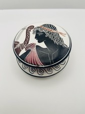 Greek Roman Ceramic Trinket Box Classical Figure Pottery Jewelry Box w/ Lid picture