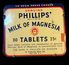 Antique Phillips’ Milk of Magnesia 30 Tablets Advertising Tin w/ Insert picture
