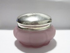 ANTIQUE PURPLE GLASS WITH MAKER' S MARK & STERLING LID POWDER JAR INITIALS RHA picture