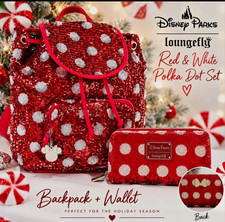 Loungefly Disney Parks Minnie Mouse Sequin Polka Dot Mini Backpack Wallet Set picture