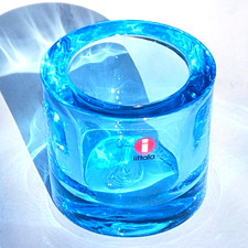 IITTALA KIVI Marimekko Blue Votive Tea Light Heikki Orvola Finland Glass 60 mm picture