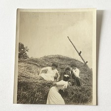 Antique Snapshot Group Photograph Beautiful Women & Man Roll In The Hay Farming picture