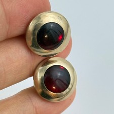Vtg Swank Gold Tone Cufflinks Dark Red Cabochon Stone Classic Mid Century picture