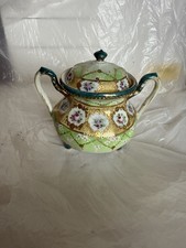 Antique Unmarked Nippon Large Sugar Bowl Hand Painted Flowers Pink Gold picture