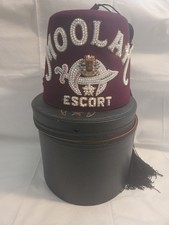 RARE Vintage Masonic Jeweled MOOLAH Embellished Tasseled Fez w/ Black Case picture