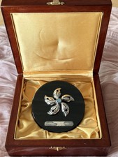 Vintage Kai-Yin Lo Hong Kong Bauhinia Silver Topaz Obsidian Paperweight Boxed picture